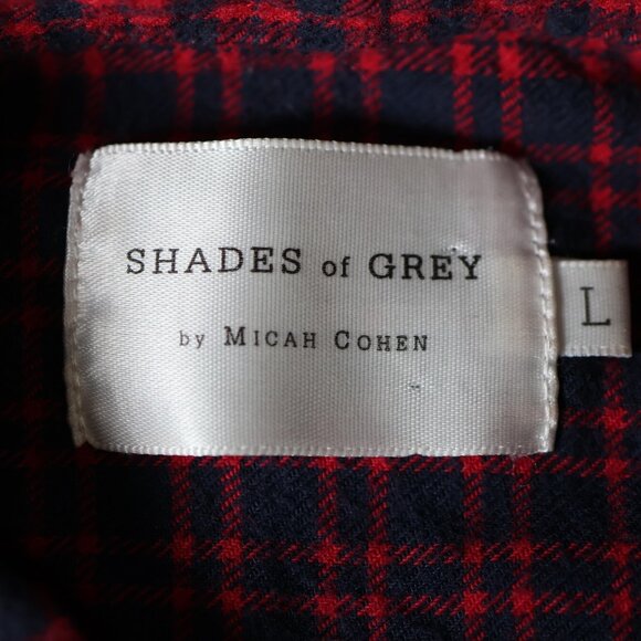 Shades of Grey Micah Cohen Shirt Mens Large Red Navy Plaid Flannel Button Down - Picture 8 of 11